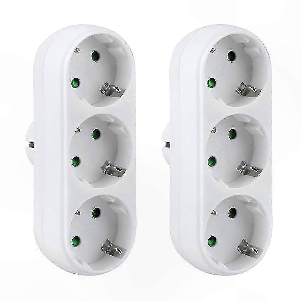 3-Outlet Power Strip Adapter, 2-Pack, 16A/250V Multi Plug Socket Distributor