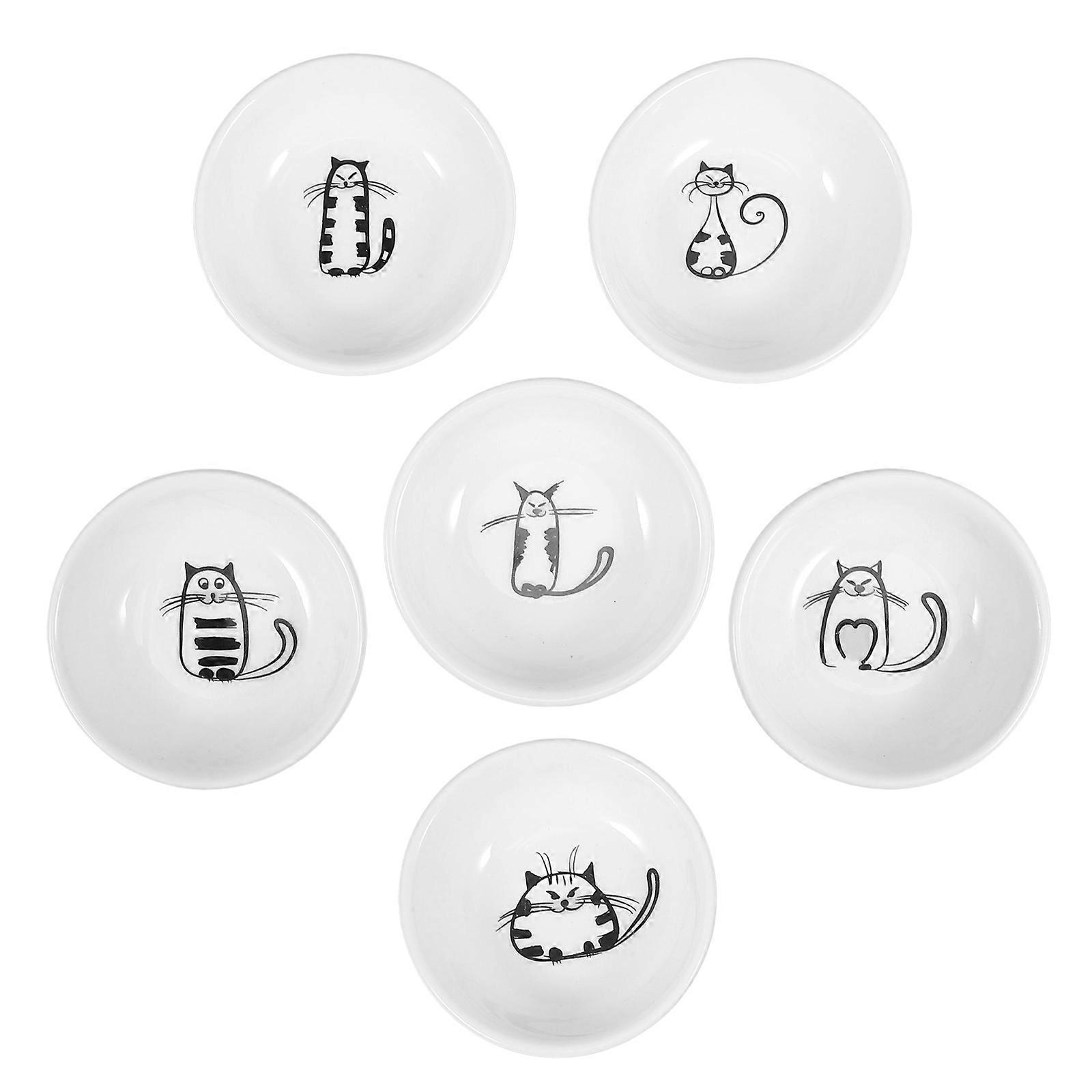 Cat Pattern Ceramic Seasoning Plate for Sauce Serving 6Pcs Kitchen Use