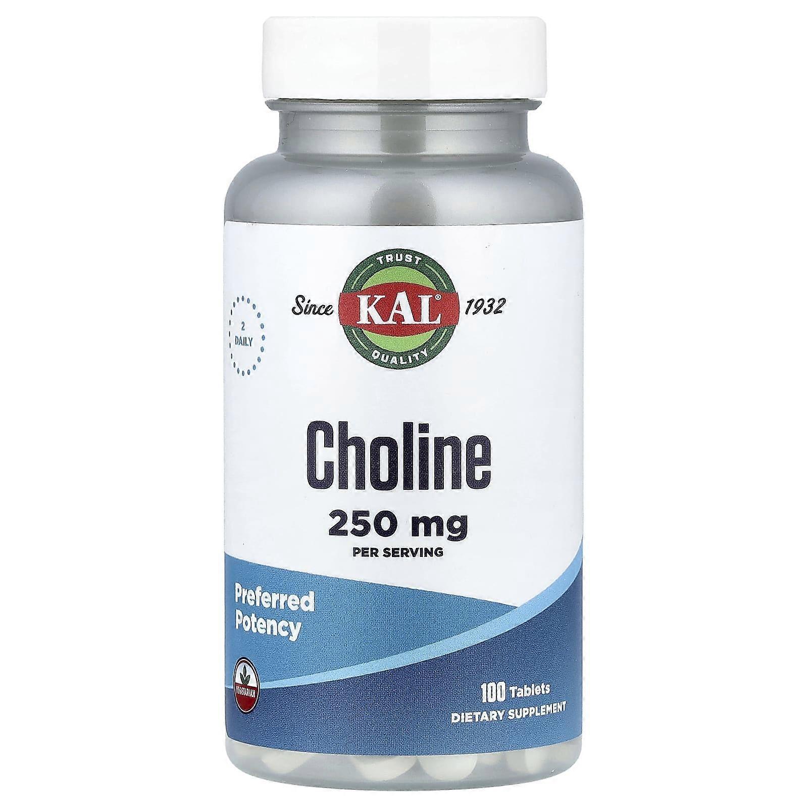 KAL, Choline, 100 Tablets (125 mg per Tablet), 2-Pack