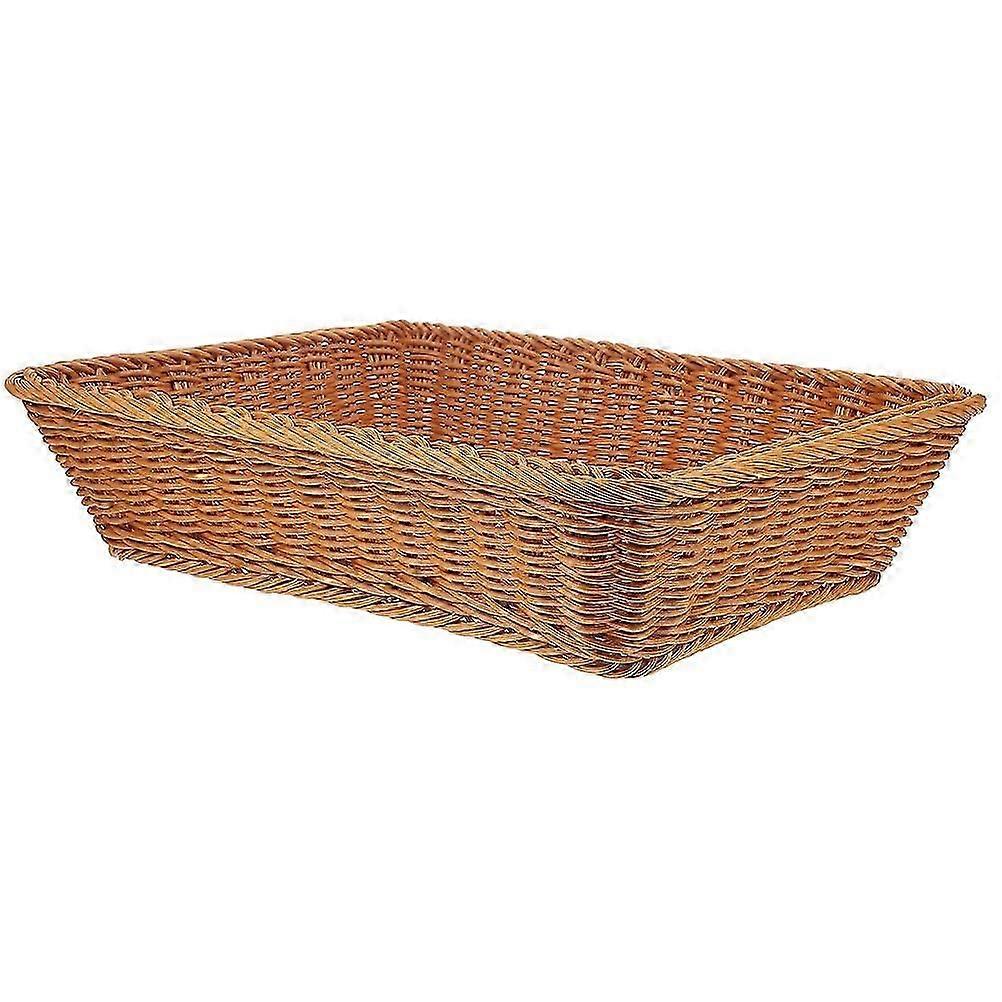 Brown Woven Basket Serving Tray for Storage Use Rectangle Design