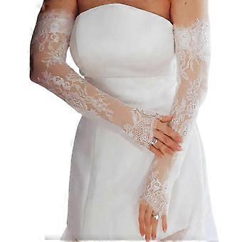 Long Sheer Gloves With Lace Flower Bridal Shower Arm Covers For Special Occasion Wedding Gloves For Photography Wear White 26-27