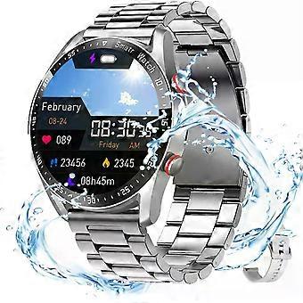 Męski smartwatch, wodoodporny zegarek fitness IP67 z monitorem snu, funkcją połączeń Bluetooth, paskiem ze stali nierdzewnej i silikonu, ekranem dotykowym 1,28 cala