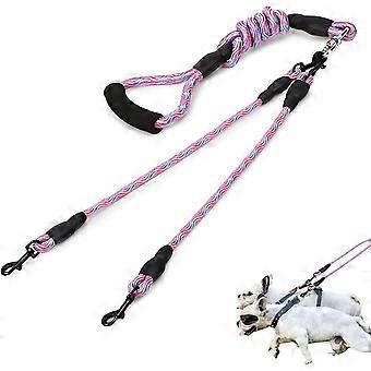 Double Dog Leash, 2 Dog Leash, Detachable Double Dog Leash Anti-Tangle Comfortable Grip Walking Training for Two Medium or Large Dogs (Pink)