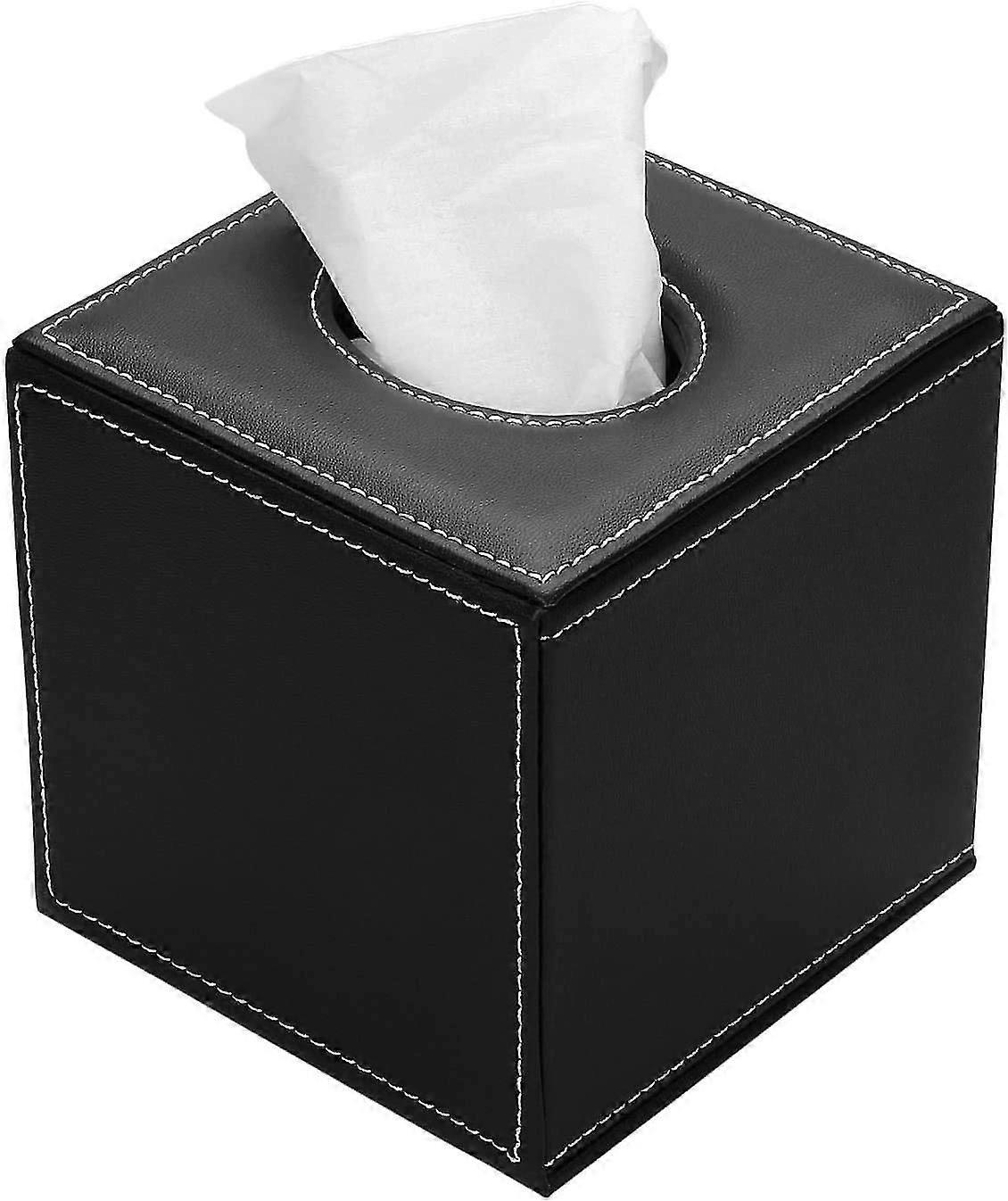 PU Leather Tissue Box, Square Tissue Dispenser, Black