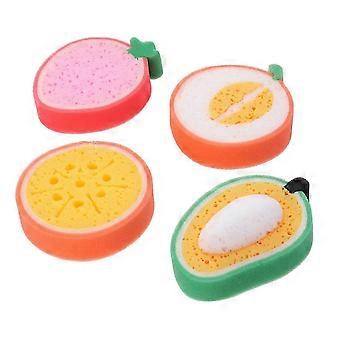 4pcs Creative Cartoon Shower Clean Sponge Fruit Bath Cotton Child Shower Bath Sponge (Hami Melo, Strawberry, Orange and Mango)