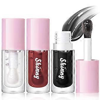 Lip Oil Set with Large Brush Applicator, 3-Piece Hydrating Gloss Collection, Non-Sticky Moisture Lock