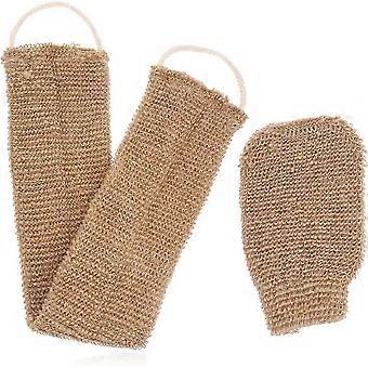2 PCS Exfoliating Gloves for Body Exfoliating Back Strip in Natural Hemp Exfoliating Silk Glove Exfoliating Back Wash Strap Back Wash Strap for Back