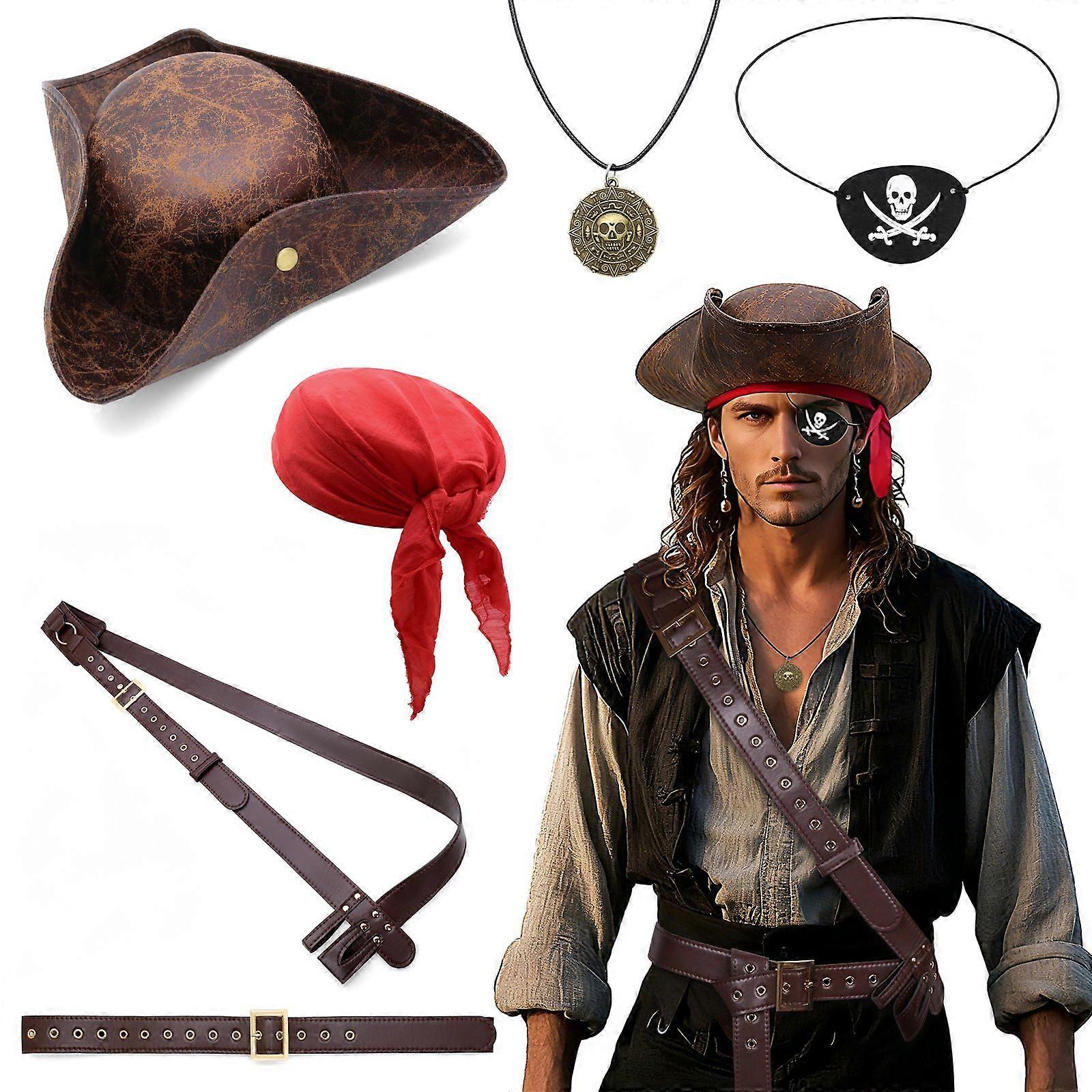 Pirate Cosplay Accessory Set with Hat Belt and Eye Patch