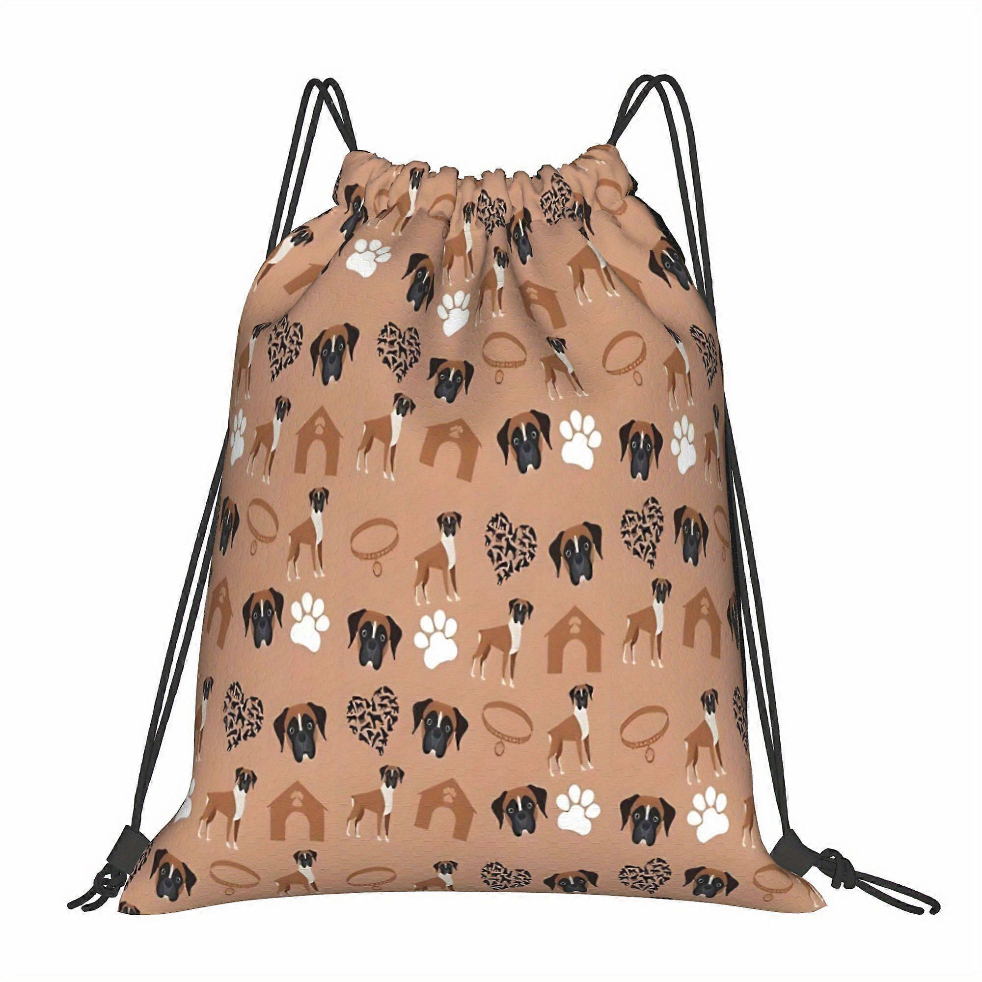 2D Flat Pull-String Bag, Boxer Dog Pouch-Cqazw