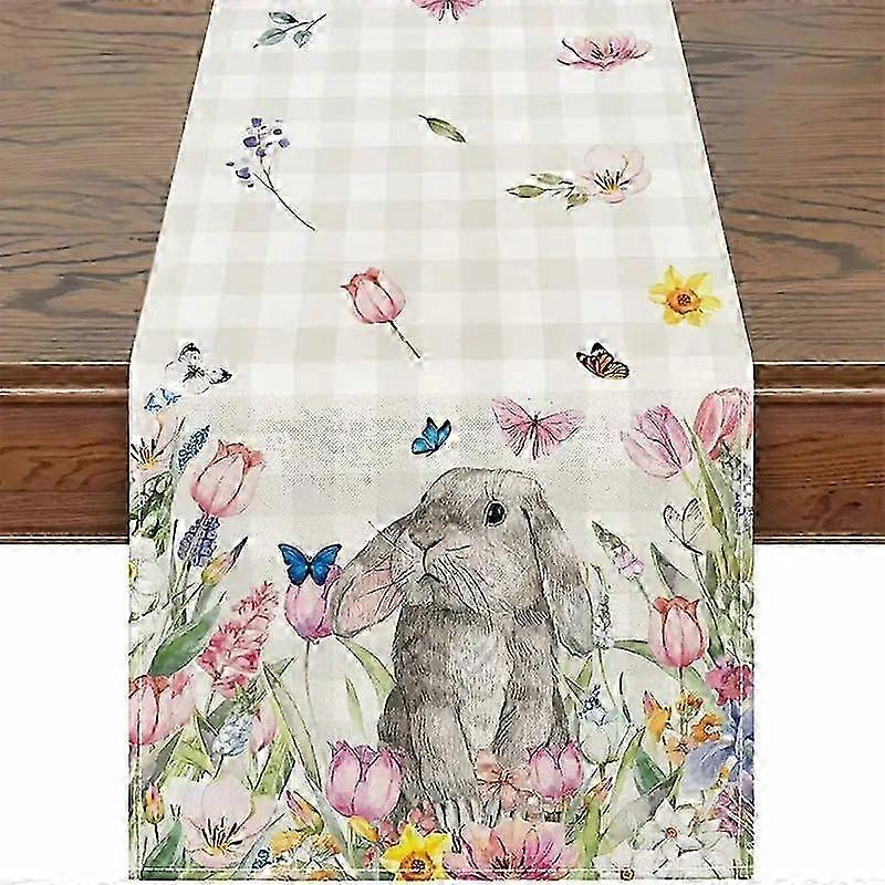 Easter table runner, flower and rabbit pattern