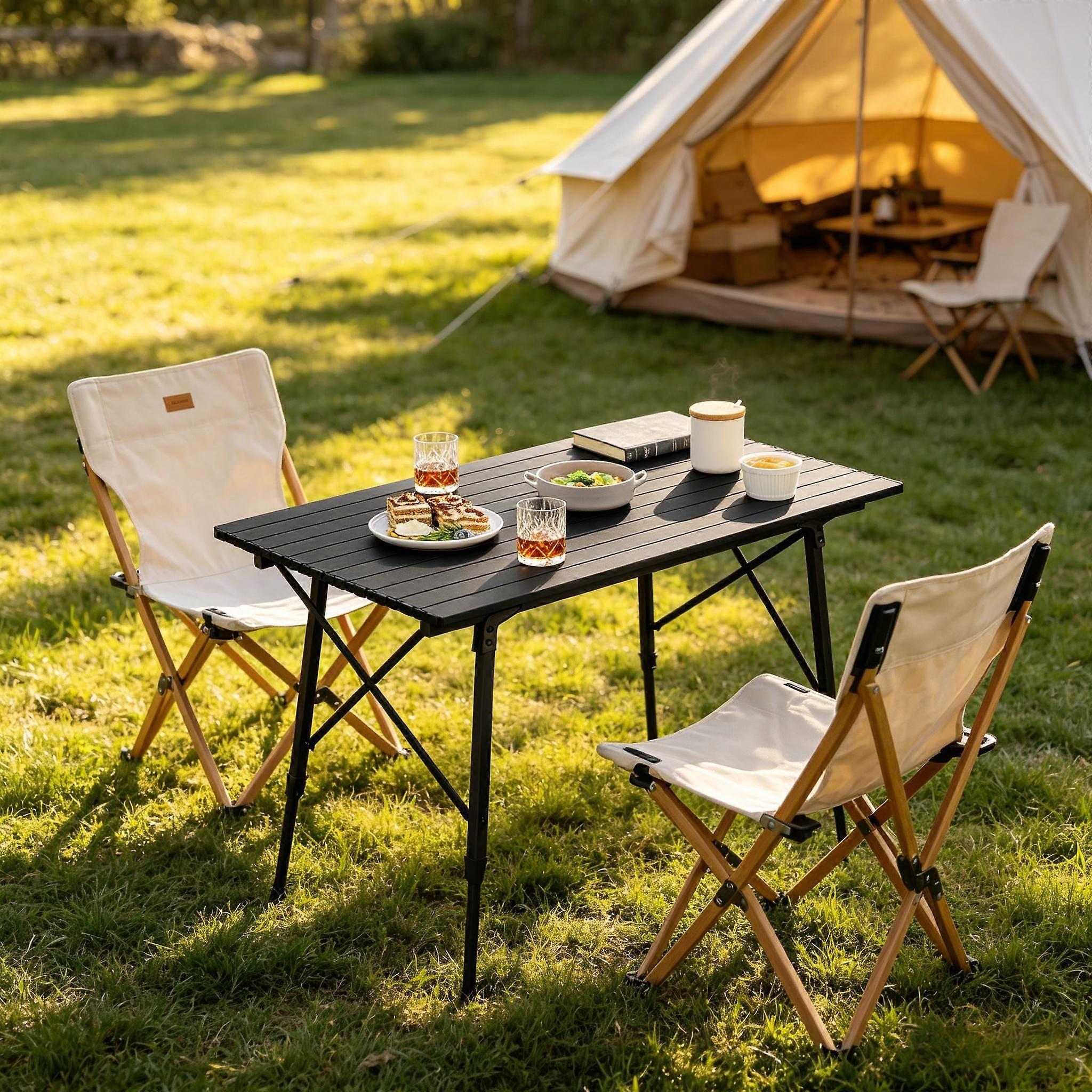 Outdoor table with adjustable height, camping table, folding table