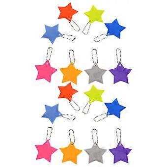 Ciondolo riflettente a forma di stella per portachiavi di sicurezza, 16 pezzi, multicolore.