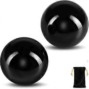 2 Pcs Black Obsidian Baoding Balls, Traditional Chinese Balls for Hand Therapy, Health Exercise Massage Balls with Carry Pouch for Stress Relief Hand