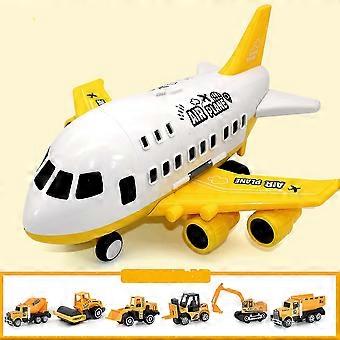 Large Children Airplane Toy Model Yellow With 6pcs Alloy Engineering Vehicle