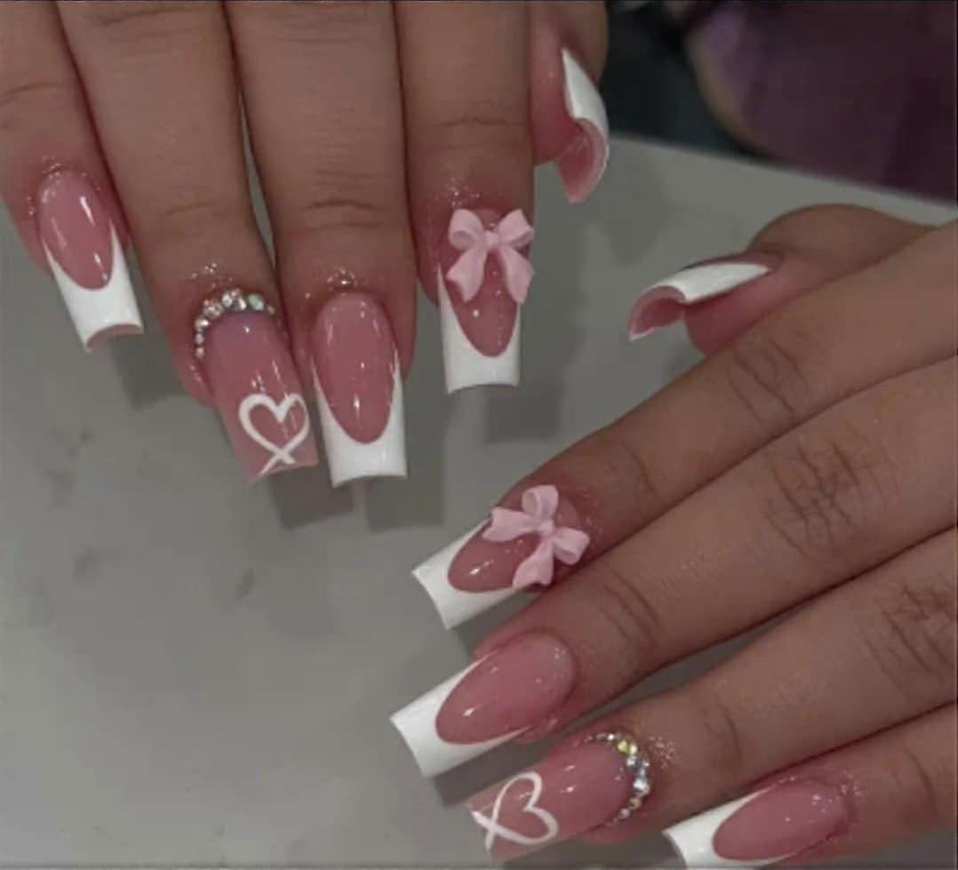 Pink White Matte French Tip Nails