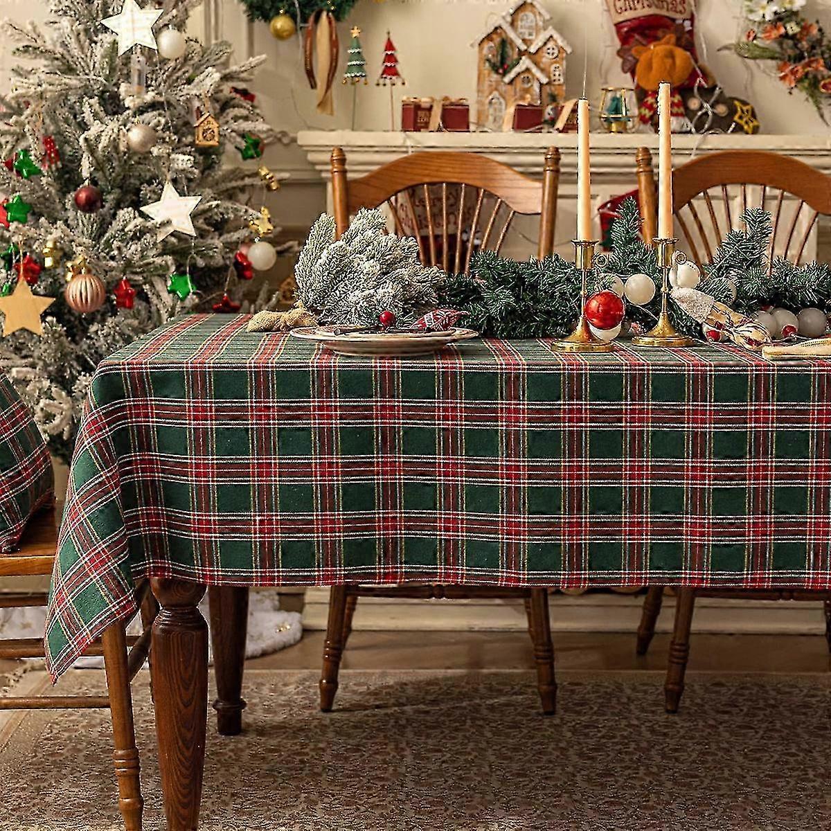 Rectangular Green Plaid Festive Cloth