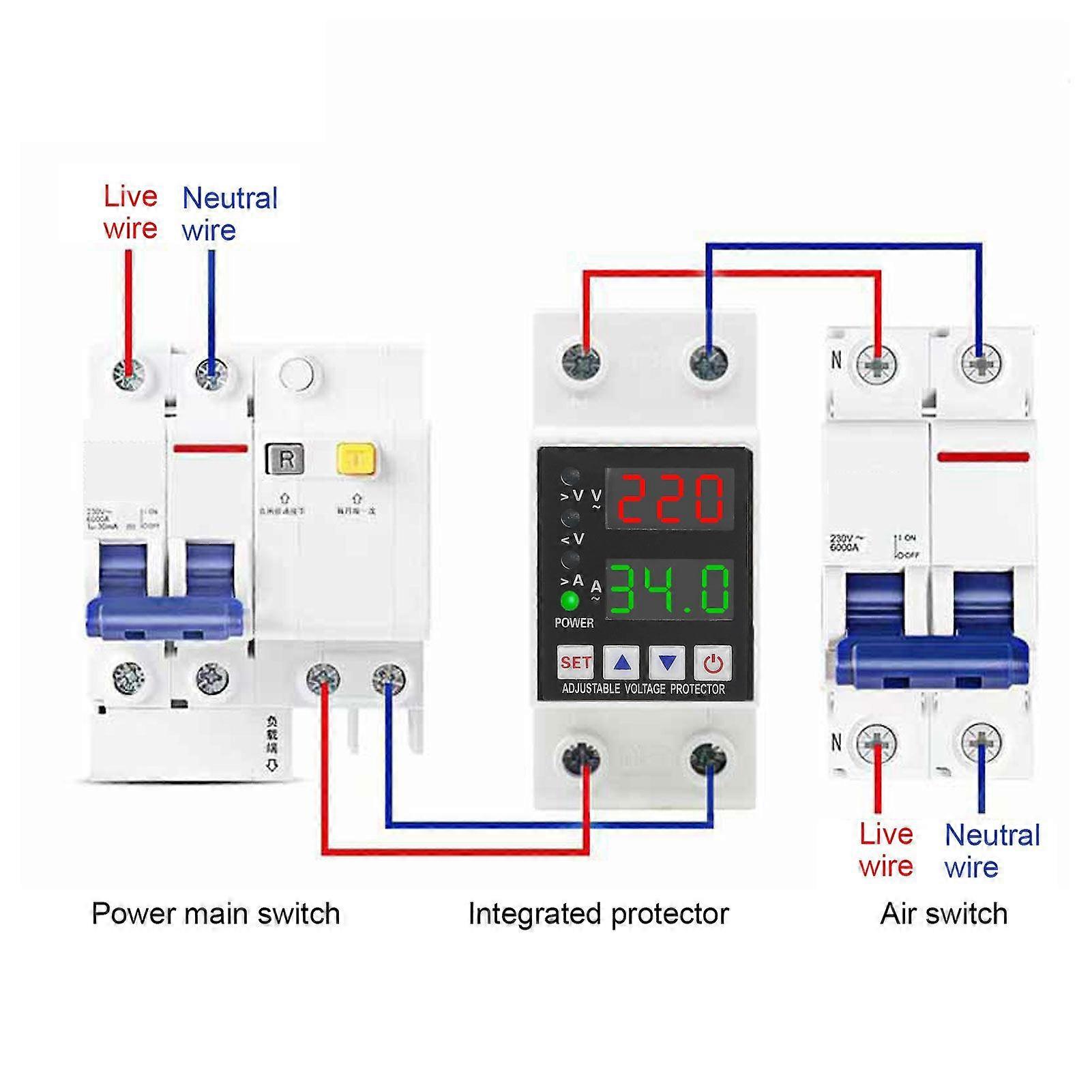 AC230V Overvoltage Undervoltage Protector Current Limit Delay Automatic Reset Switch Voltage Protective Device 63A Rated