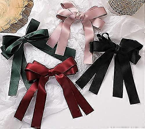 4 Pieces Of Bow Big H Bow Brocade Tassel Ribbon In Net Ned Ladies Bow H Accessories Red 4.25inch*0.52