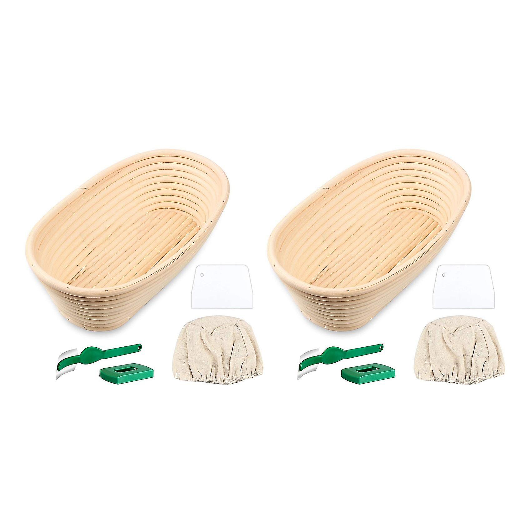 2x Oval Bread Proofing Basket, Handmade Banneton Bread Proofing Basket Brotform With Bread Lame(9.6