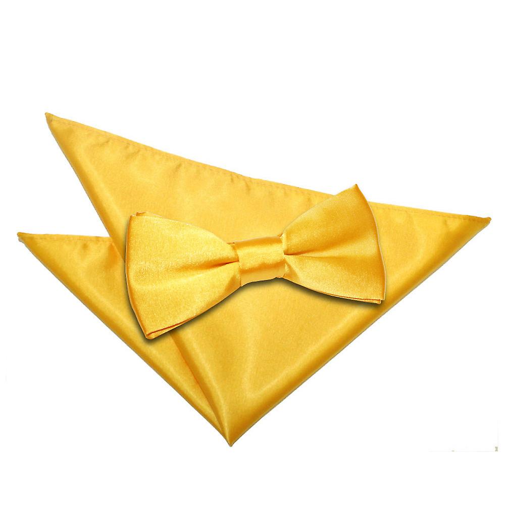 Marigold Plain Satin Bow Tie and Pocket Square Set