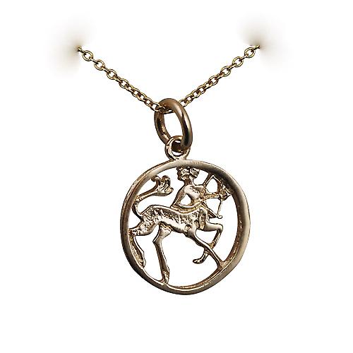 9ct Gold 15mm pierced Sagittarius Zodiac Pendant with a cable Chain 20 inches