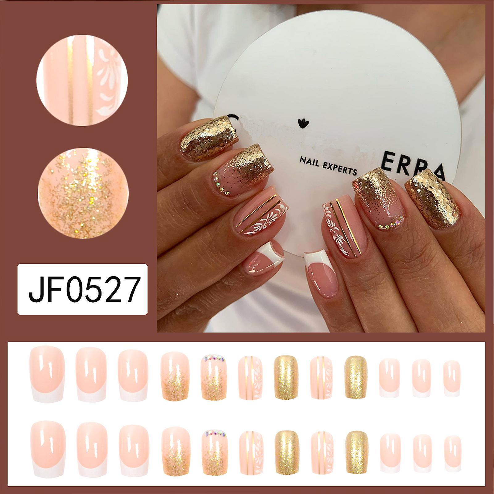 Gradient Gold Sequins Fake Square Nails Sweet & Charming Reusable False Nails