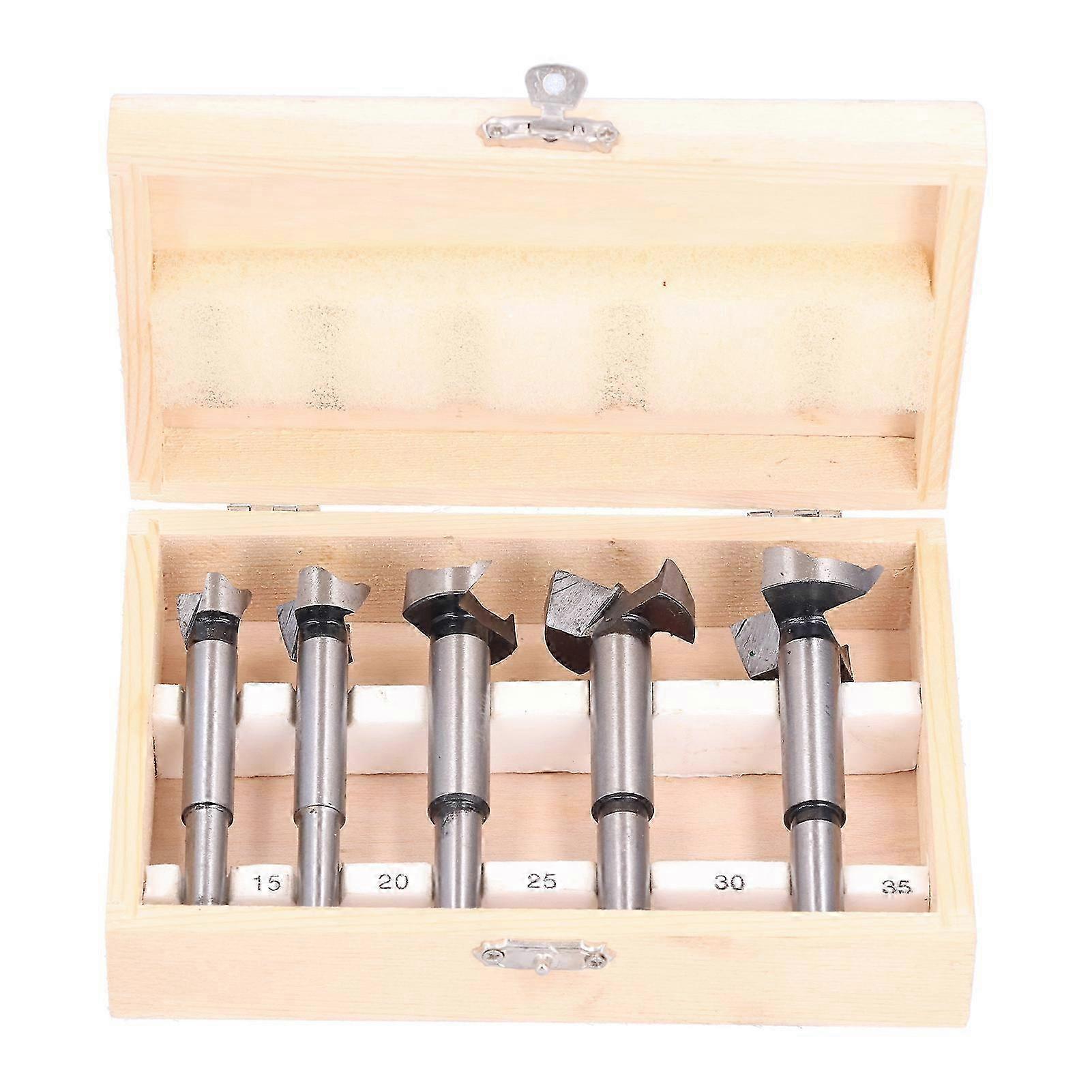 5PCS Flat Wing Drill Bit Set High Speed Steel Hinge Hole Opener Bit with Box for Woodworking