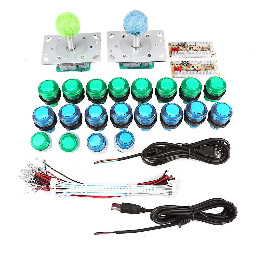 20 DIY LED Illuminated Arcade Game Buttons 2 Joysticks 2 USB Encoder Kit Game Parts Set