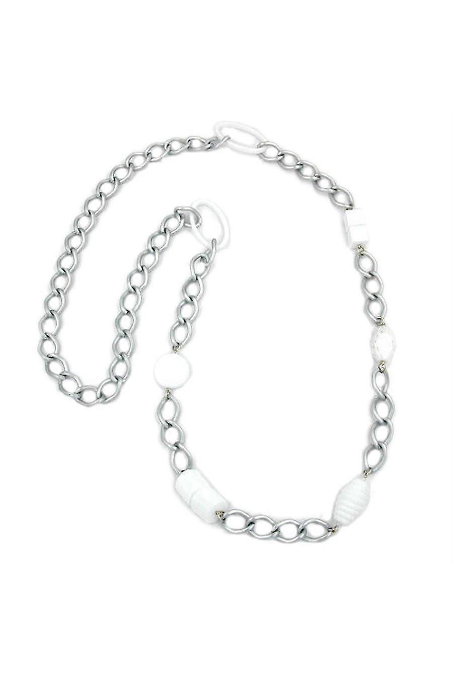 Necklace Wide Curb Chain White Pearl 90cm - Gl06152