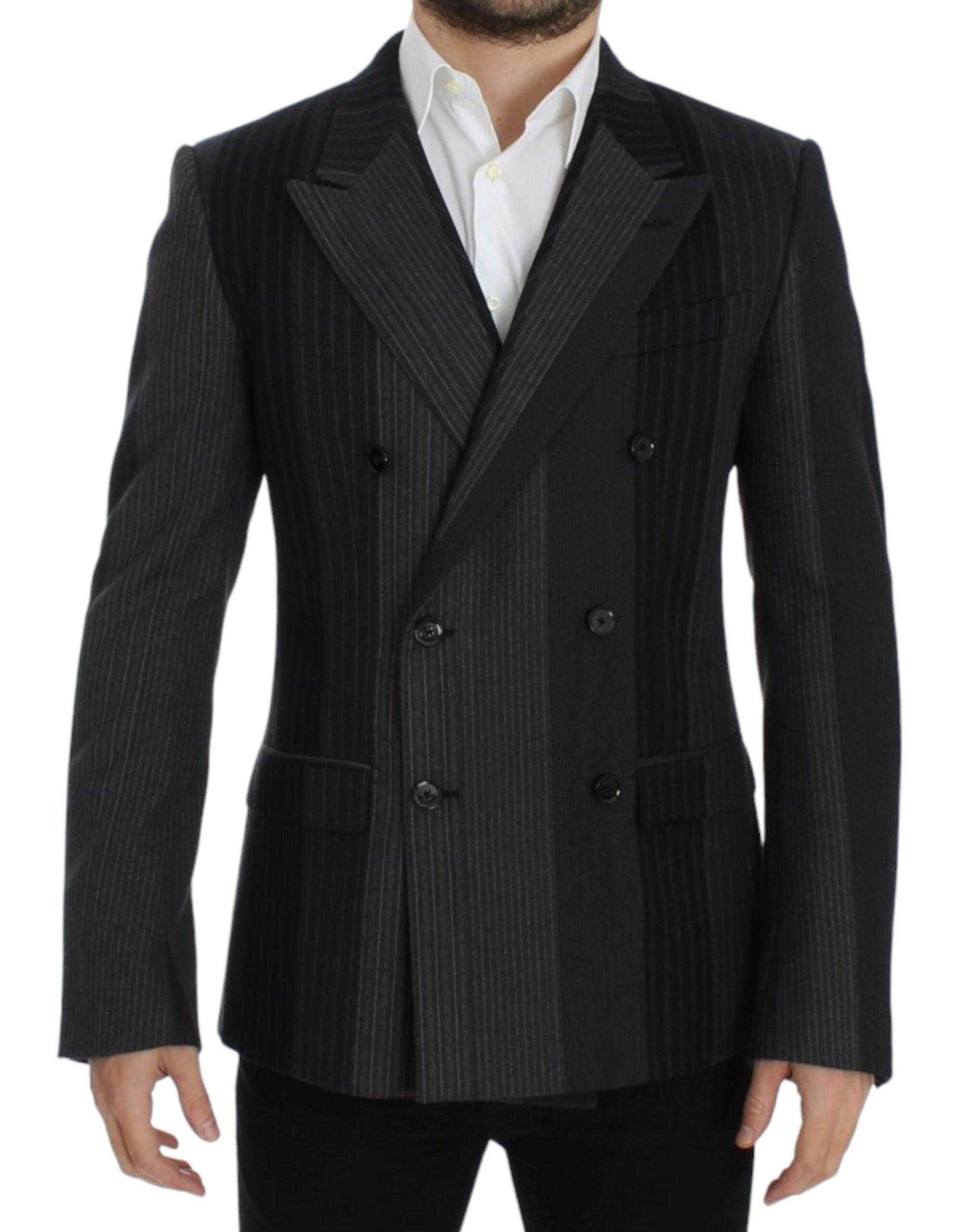 Gray Striped Wool Stretch Blazer