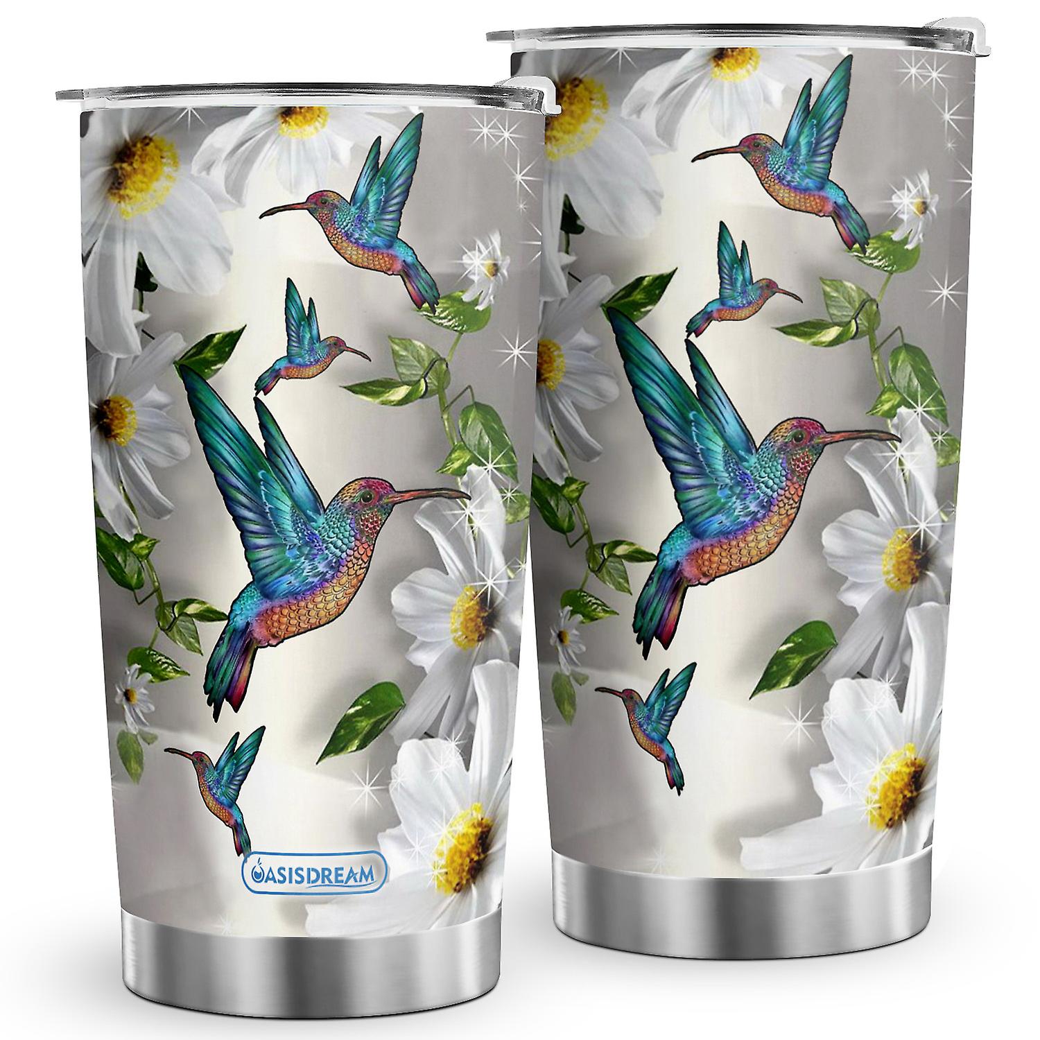 Oasisdream Hummingbird Tumbler with Lid Stainless Steel Vacuum Insulated Travel Cup 20oz