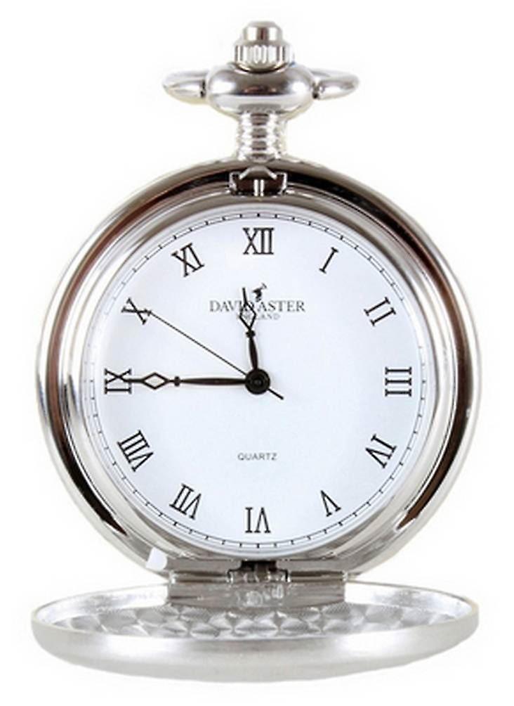 David Aster Brushed Quartz Full Hunter Pocket Watch - Silver