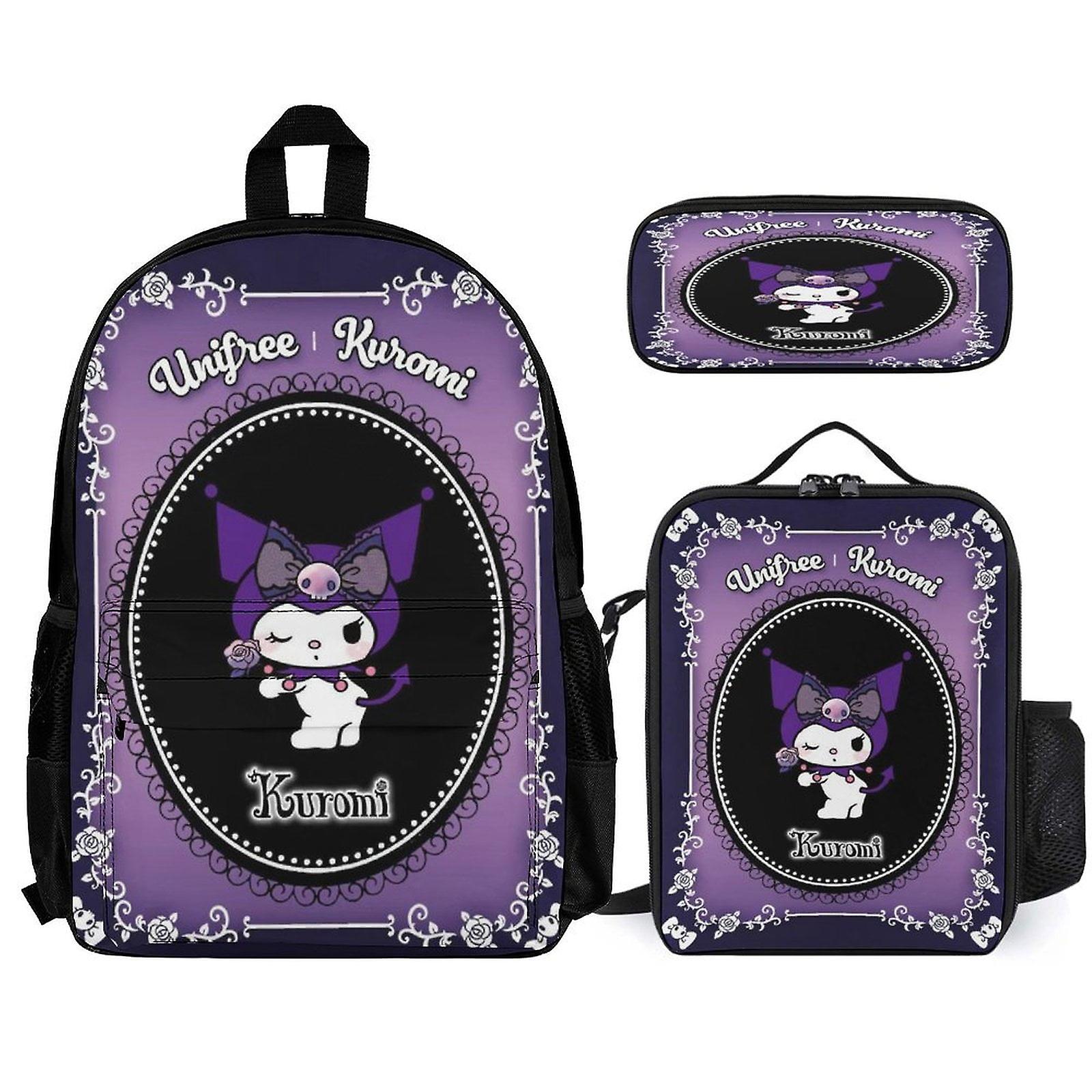 Kuromi Backpack 3 Piece Set Laptop Backpack with Pencil Case Lunch Bag Combination