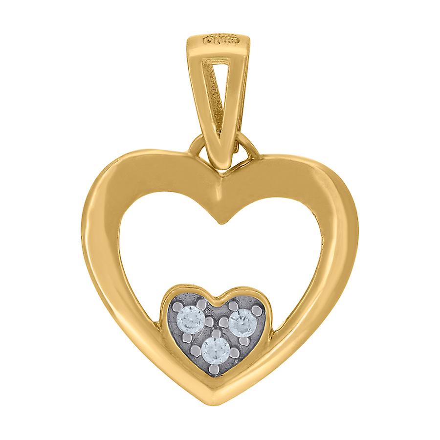 14k deux tons or femmes zircone cubique double ouvert amour coeur charme pendentif collier-pendentif pour les femmes