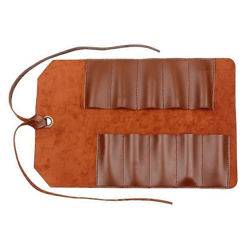 Tool Roll Leather Bag Pouch 10 Pockets Multi-user Organizer Wrap for Woodworking Wrench Light Brown, Tool Pouch