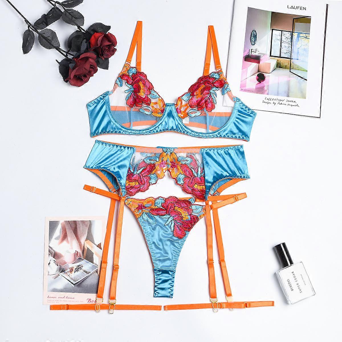 נשים הלבשה תחתונה סקסית תחרה פרחים לדחוף למעלה חזייה מכנסיים תחתונים סט 2 חתיכות חזייה ותחתונים סט בגדי שינה