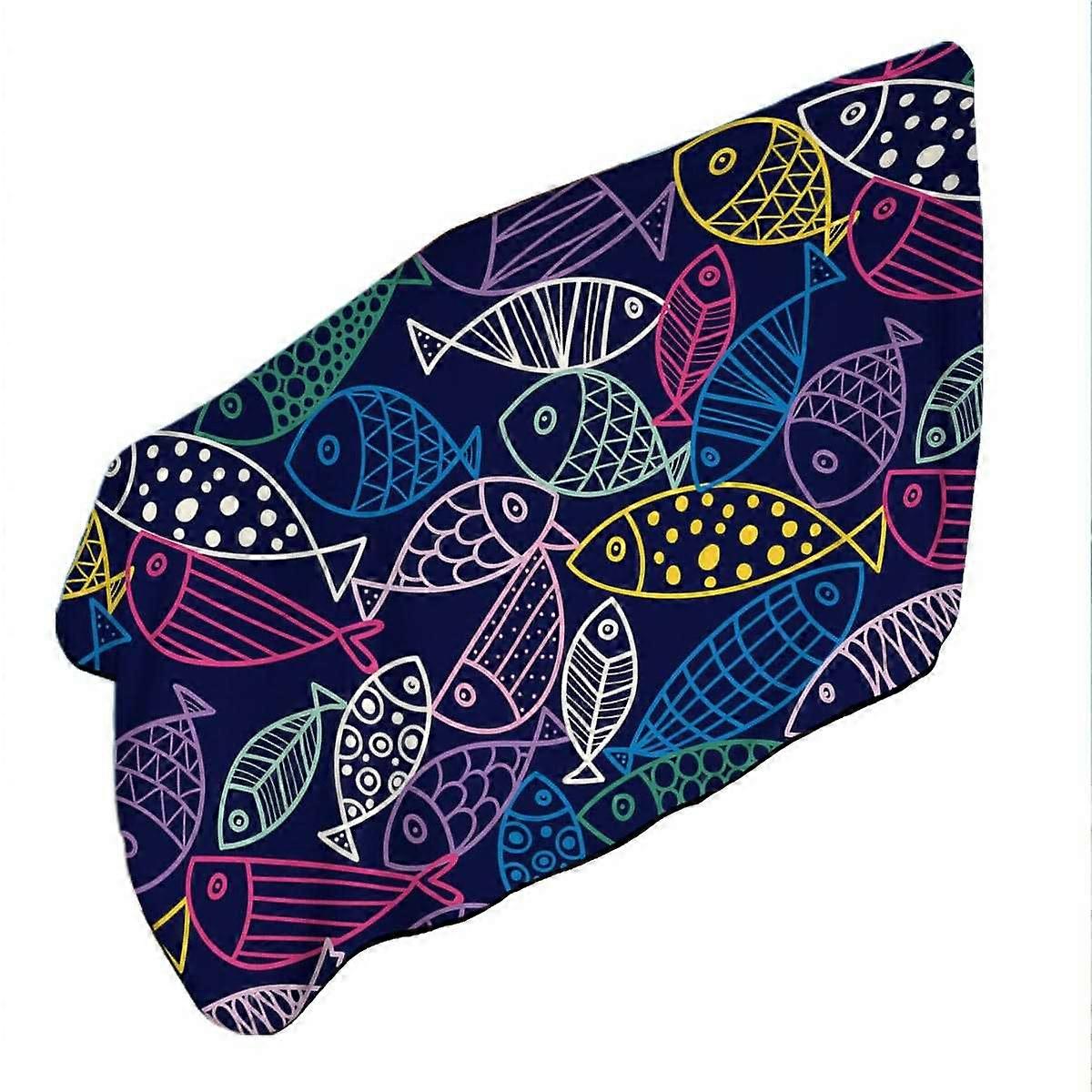 Multi Colored Fish Drawings Microfiber Beach Towel