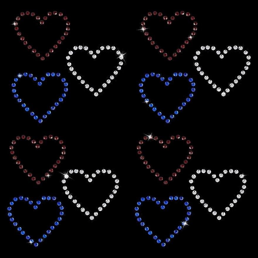 12Sheets Heart Rhinestone Iron on Transfer Glitter 3 Colors Heart Rhinestone Patches