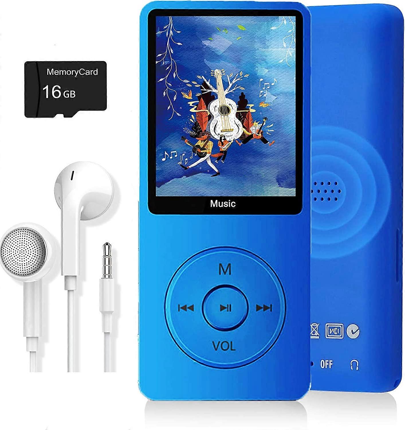Lecteur MP3, lecteur de musique avec carte Micro SD de 16 Go, haut-parleur intégré/lecture photo/vidéo/radio FM/enregistreur vocal/lecteur de livre...