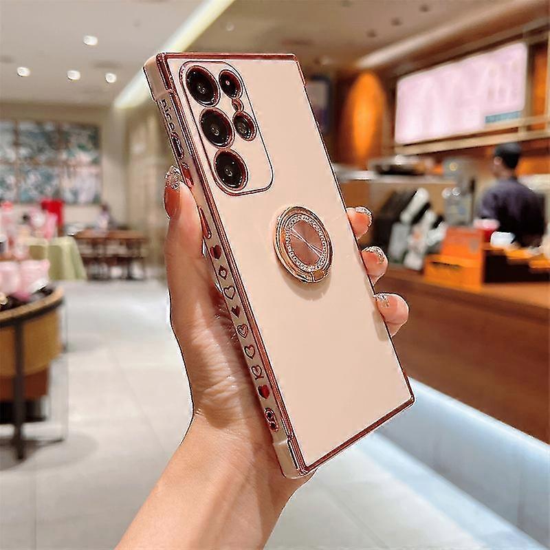 For Samsung Galaxy S24 Ultra/ S24 Plus/ S24 With Ring Holder, S24 Ultra/ S24 Plus/ S24 Soft Silicone Case Side Love Heart Pattern