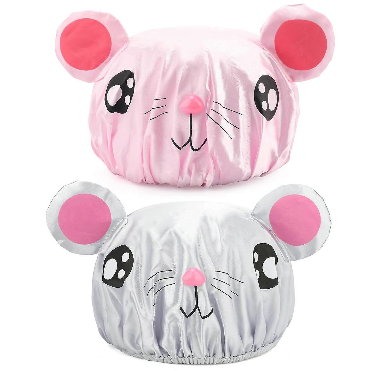 2 Piece Shower Cap, Cartoon Shower Caps, Kids Elastic Waterproof Printed Bath Cap with 2 Pattern