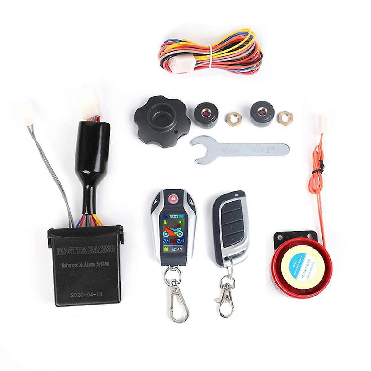 LCD Motorcycle Alarm Auto Lock/Unlock Security System Two Anti-Theft Alarms Keyless Engine Start,Ti