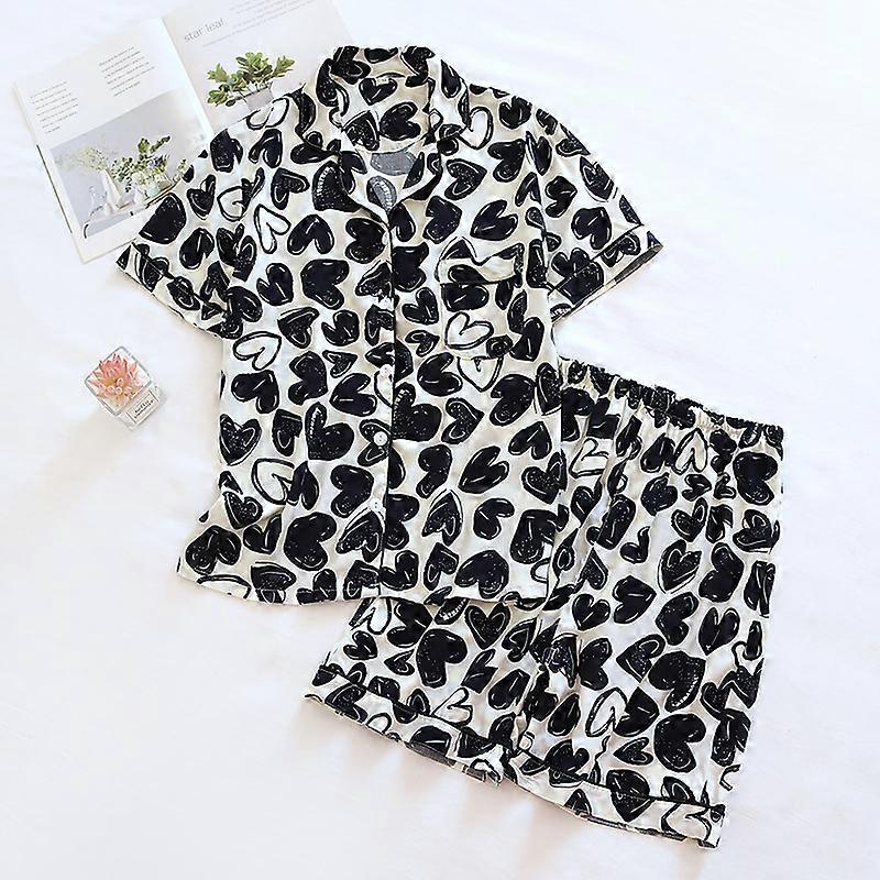 Damen Pyjama Set Kurzarm Shorts Home Pijima Lockerer zweiteiliger Anzug für Home Nachtwäsche Gedruckt Plus Size Weibliche Pijima