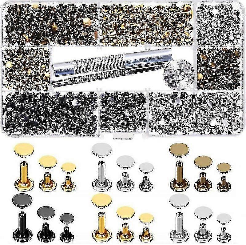 300 Pcs Leather Rivets Double Cap Rivets Kit With 3 Pc Fixing Tool Kit