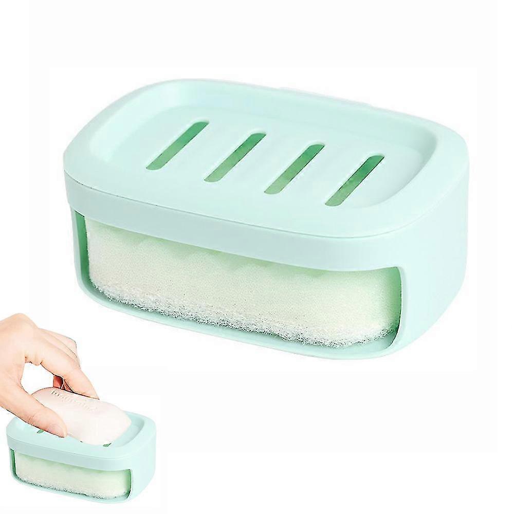 Double Soap Dish With Drain - Detachable Slotted Design For Soap Storage And Organization,green