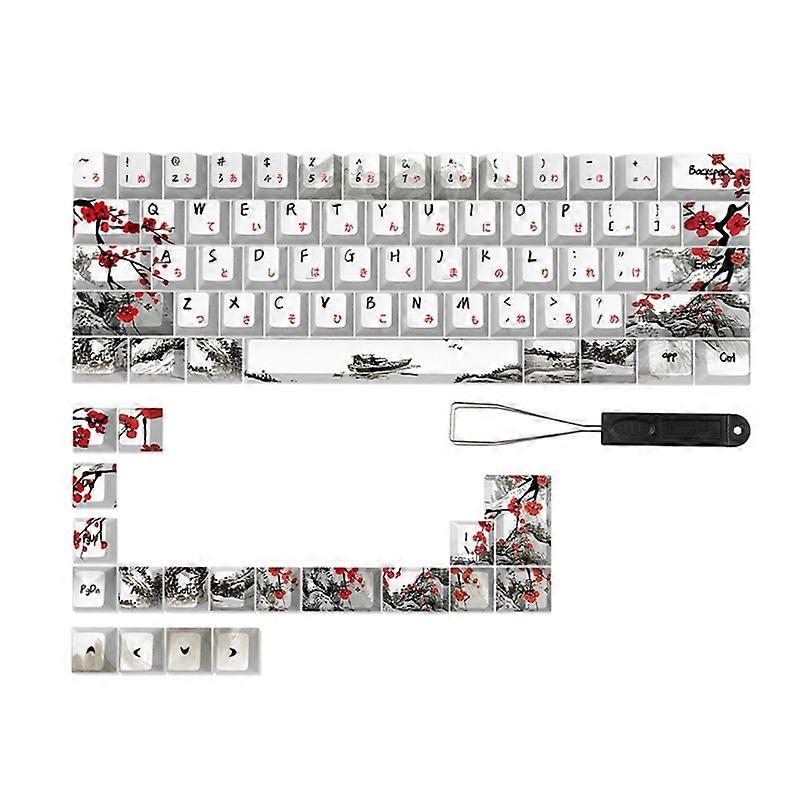 80PCS Plum Blossom Keycaps PBT Material QWERTZ AZERTY 61 64 67 68 Keyboard Keys