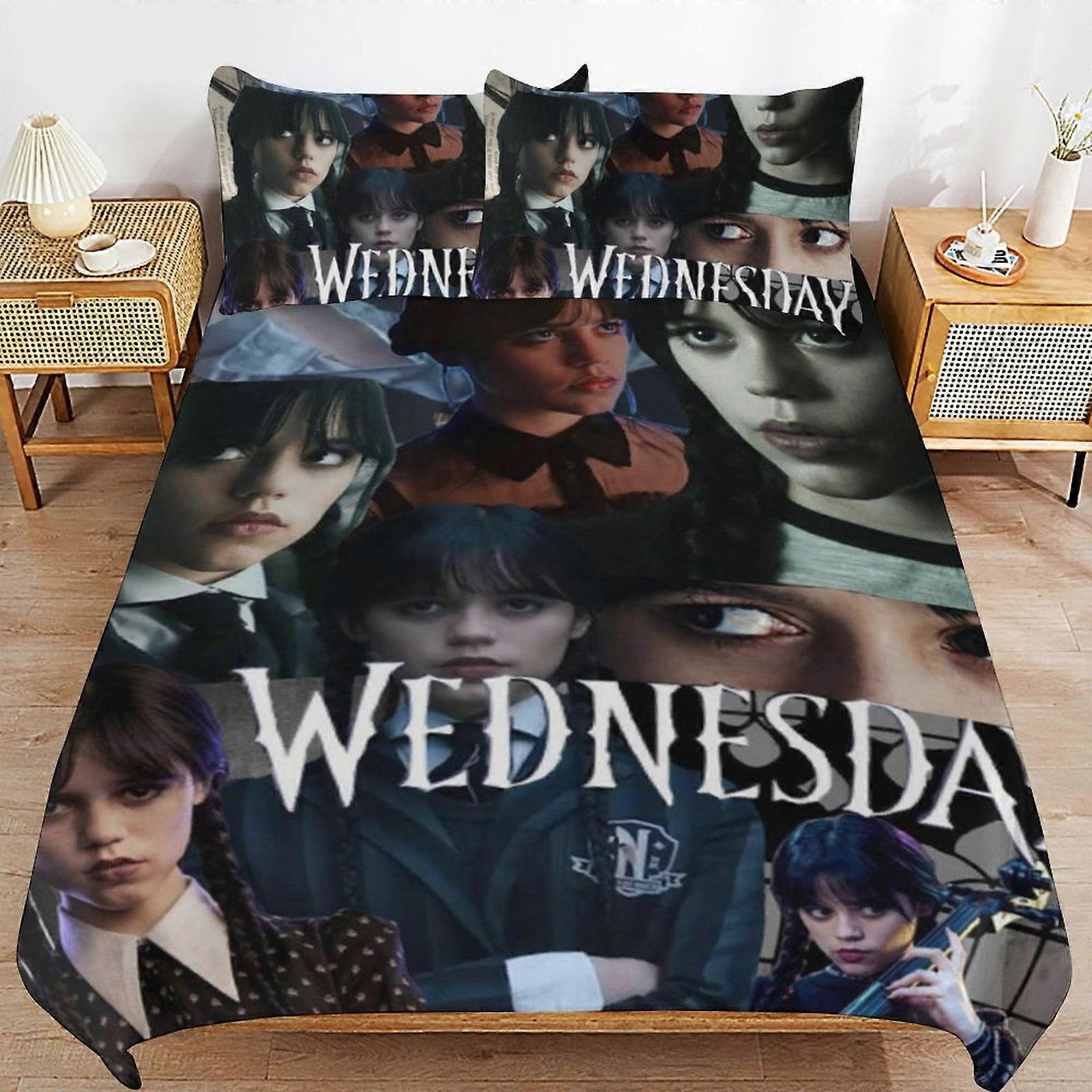 a1624 Conjunto de capa de edredom Wednesday Addams, conjunto de cama de 3 peças 86x70" Conjunto de capa de edredom decorativa com impressão dupla face (1 capa de edredom + 2 fronha