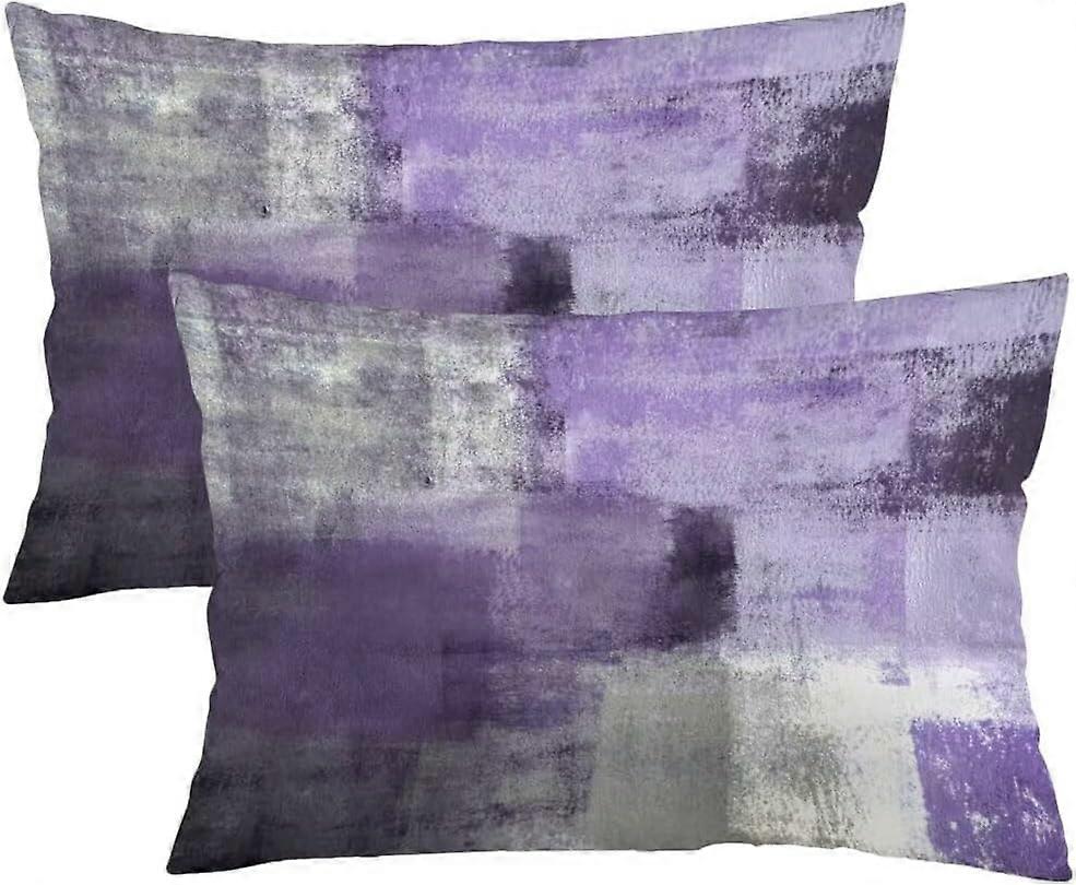 Mor Kadife Soyut Yağlıboya Atmak Yastık Kapakları 12x20 2'li Set Mor Gri Bel Yastık Kılıfları Modern Kare Yastık Kılıfı Dikdörtgen Yastık Kılıfları
