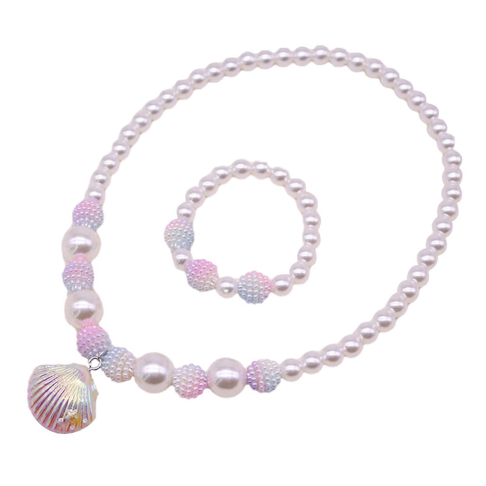 1 Set Shell Necklace Bracelet Set Adorable Imitation Pearl Mermaid Beads Jewelry Beauty-loving Kid Shell Necklaces for Girls