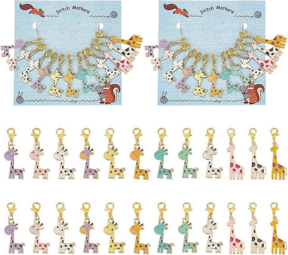 24 Pcs Giraffe Stitch Markers Enamel Crochet Stitch Marker Removable Lobster Clasp Locking Knitting Markers for Knitting Weaving Sewing Jewelry Making